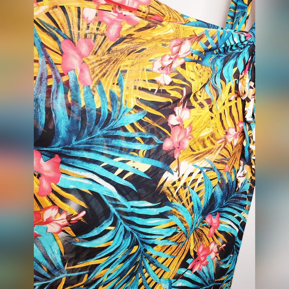 Sheer Tropical Print Long Sleeve Maxi Dress - Picture 6 of 10